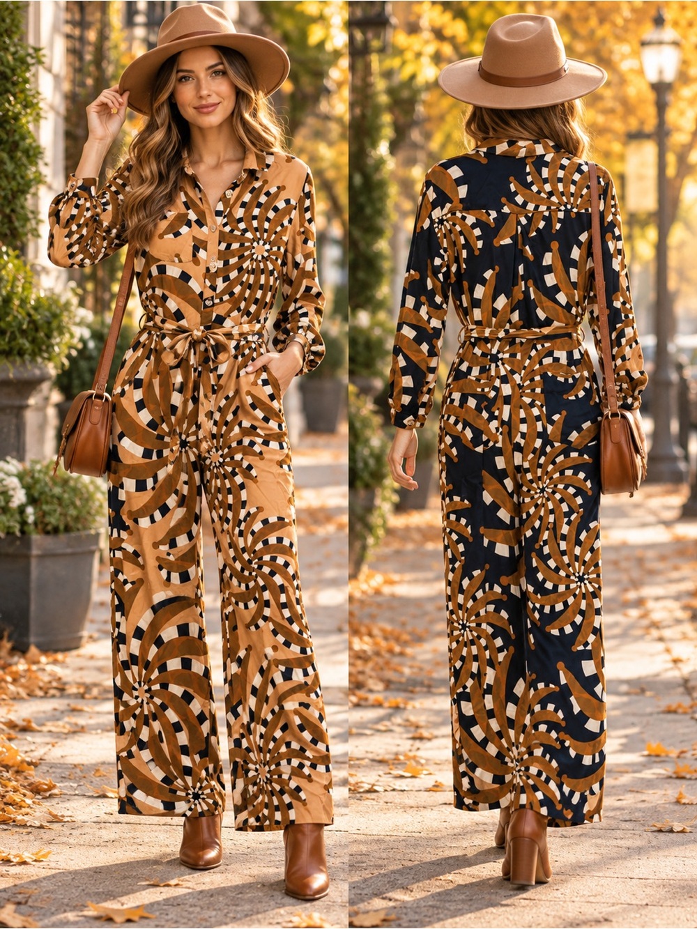 FARM Rio Mixed Banana Jumpsuit Long Sleeve Size S